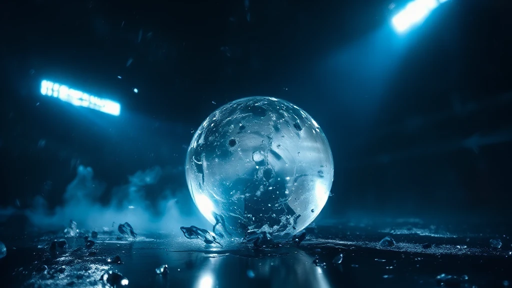 A cracked crystal ball on a wet dark floor