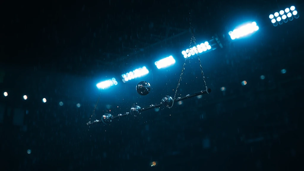 Steel balls of a Newton's cradle mid-swing
