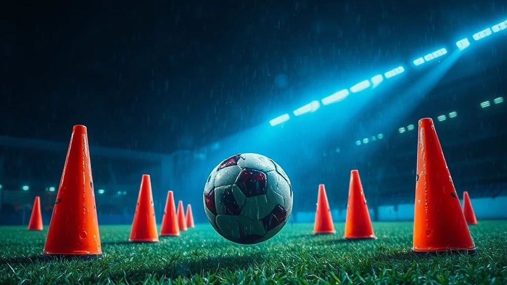 A ball weaving between training cones