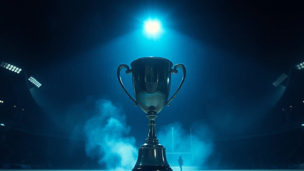 A plain metal trophy cup in a spotlight