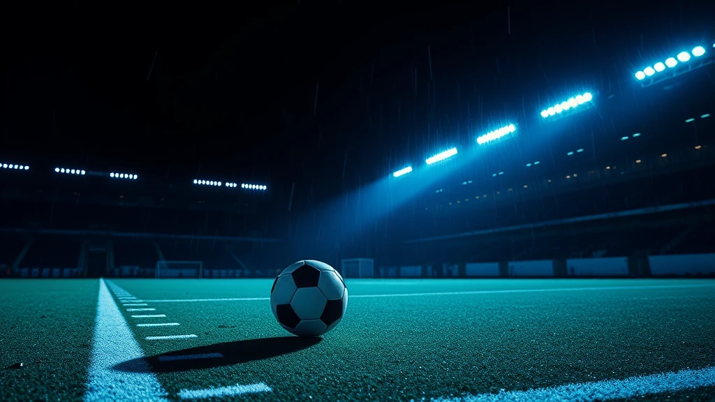 A ball rolling along a touchline with a long shadow