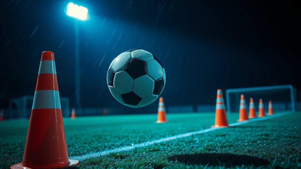 A ball weaving between training cones