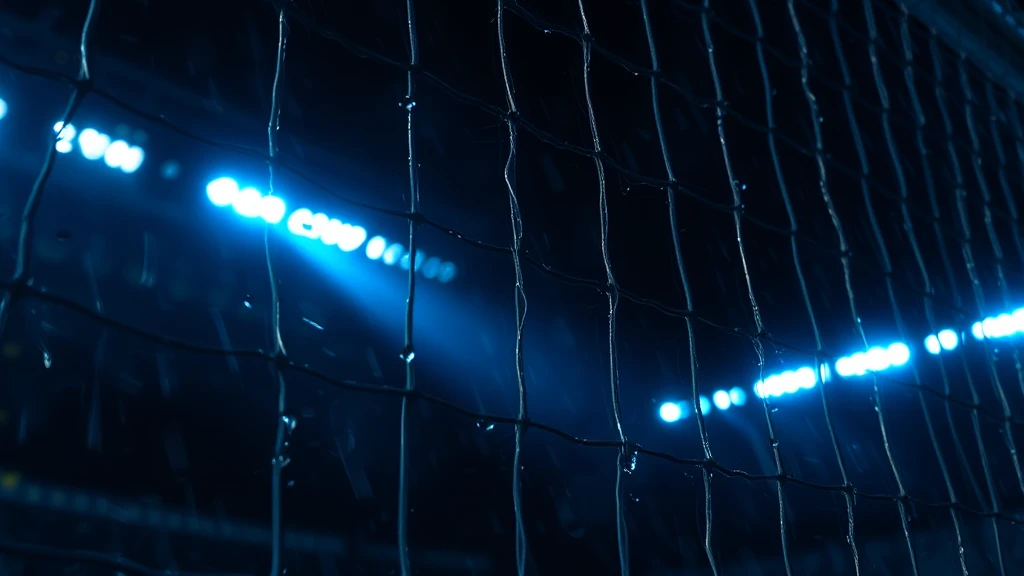 The mesh of a goal net in close-up with water droplets