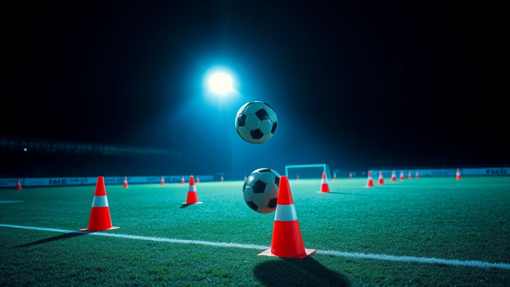 A ball weaving between training cones
