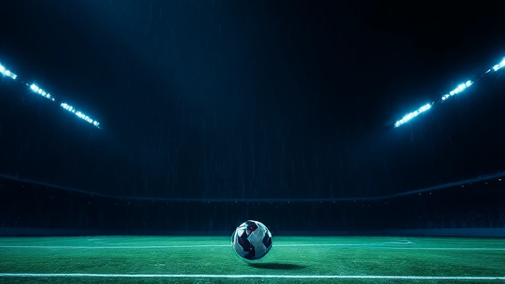 An empty floodlit pitch at night with a ball on the penalty spot